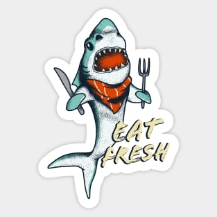 Hungry Shark Eat Fresh Sea Kitchen Cook Sticker